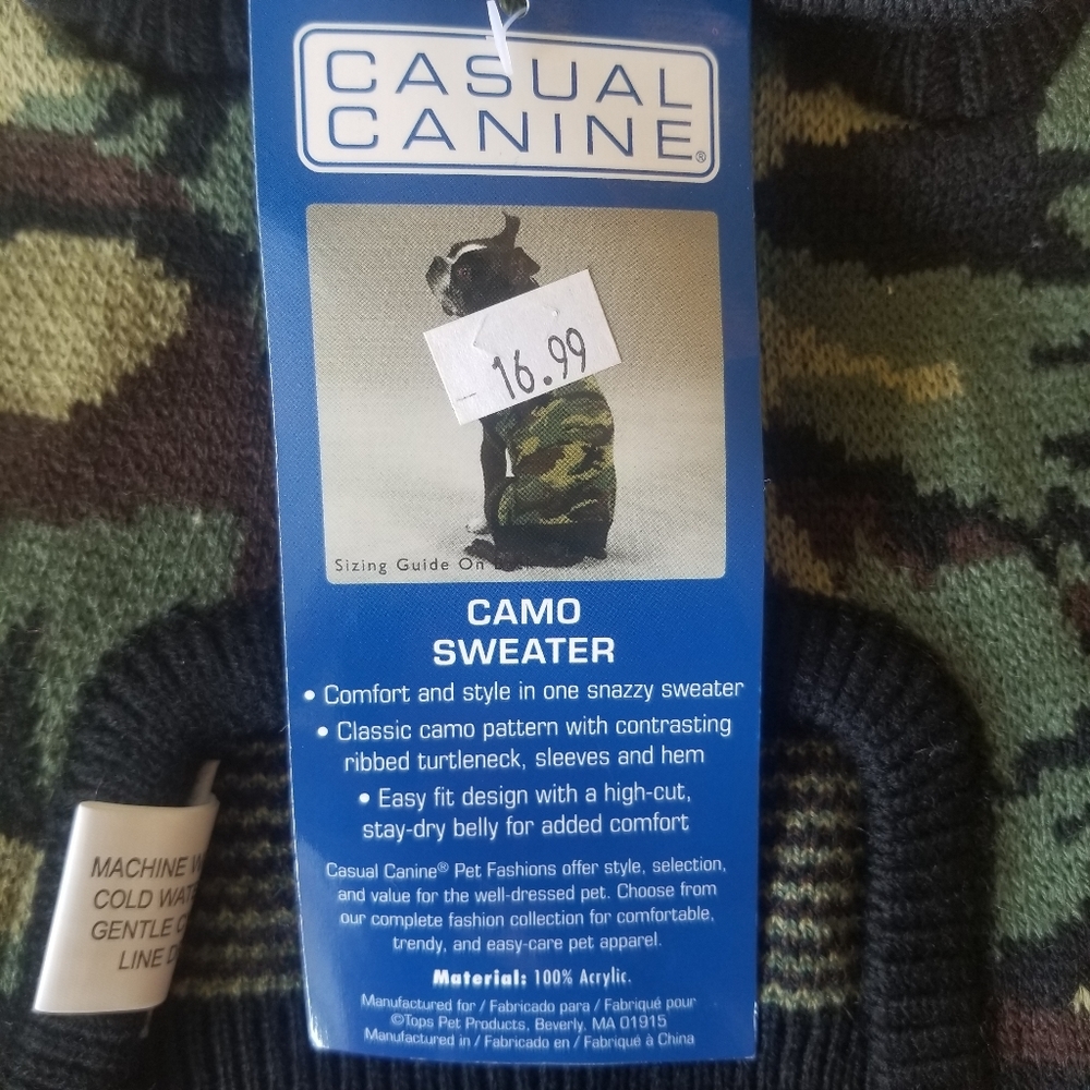 NWT XS Classic Green Camo Pattern Dog Sweater - Picture 6 of 8